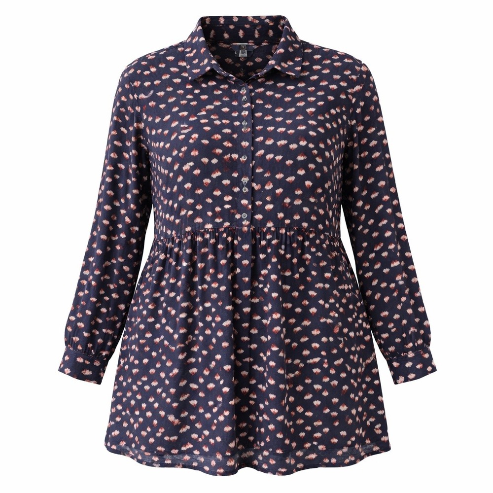 Boden Navy Floral Bud Empire Waist Button Down Tunic Top Womens 14R Viscose
